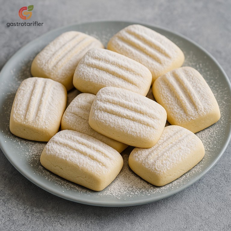 Un Kurabiyesi servis tabağında üzerine pudra şekeri serpilerek sevis ediliyor.