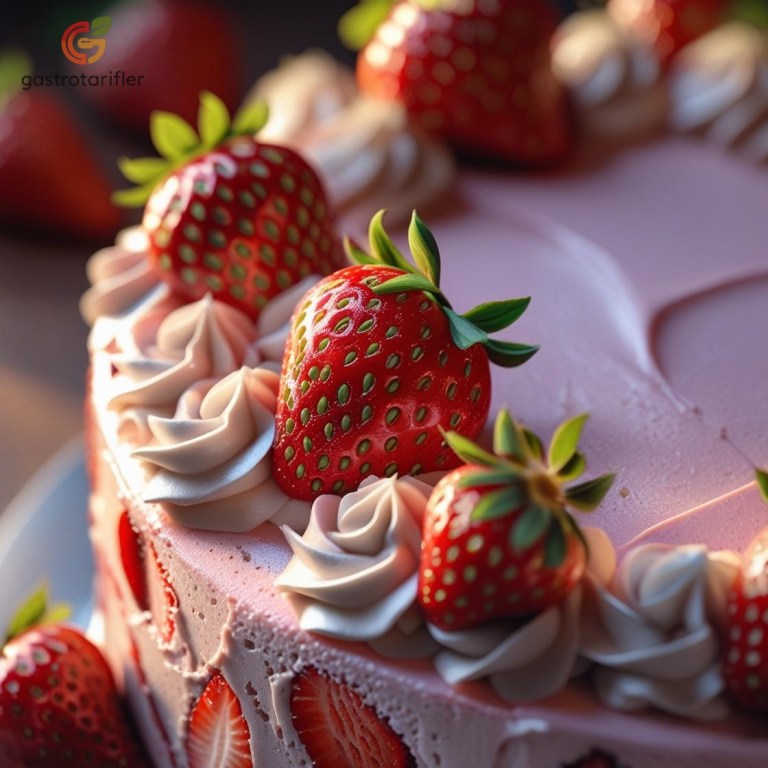 Çilekli pasta sunum