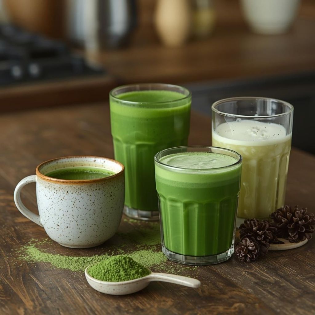 Matcha ile hzırlanmıi farklı içecekler, varyasyonlar