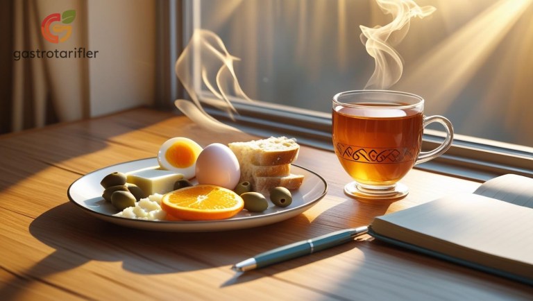 Kahvaltı tabağı, yumurta, zetin