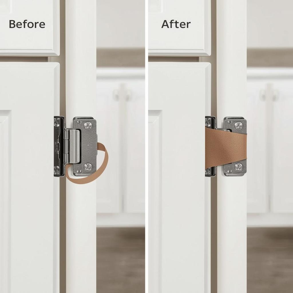 Mutfak dolap kapağı tamiri için menteşeye uygulanan lastik bant hilesi