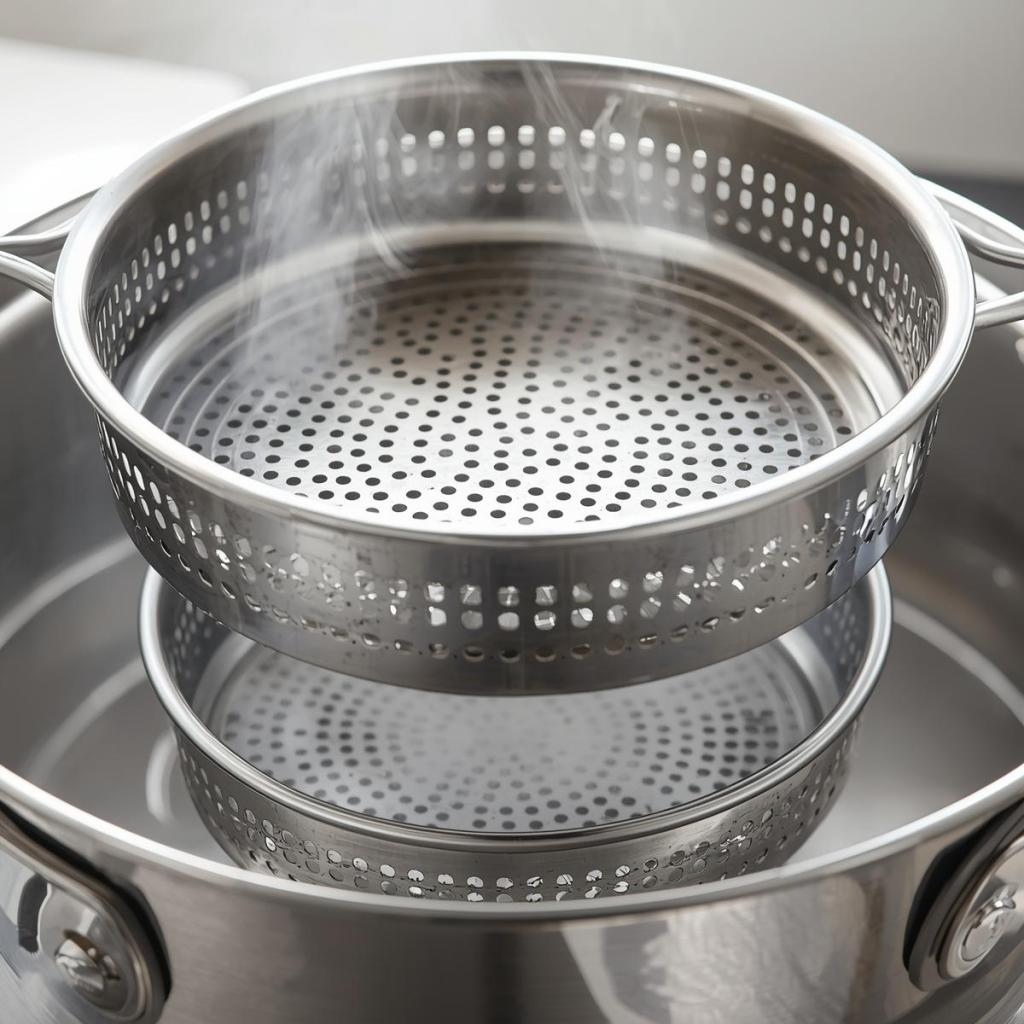 Buharda pişirme tenceresi ve sebze hazırlığı