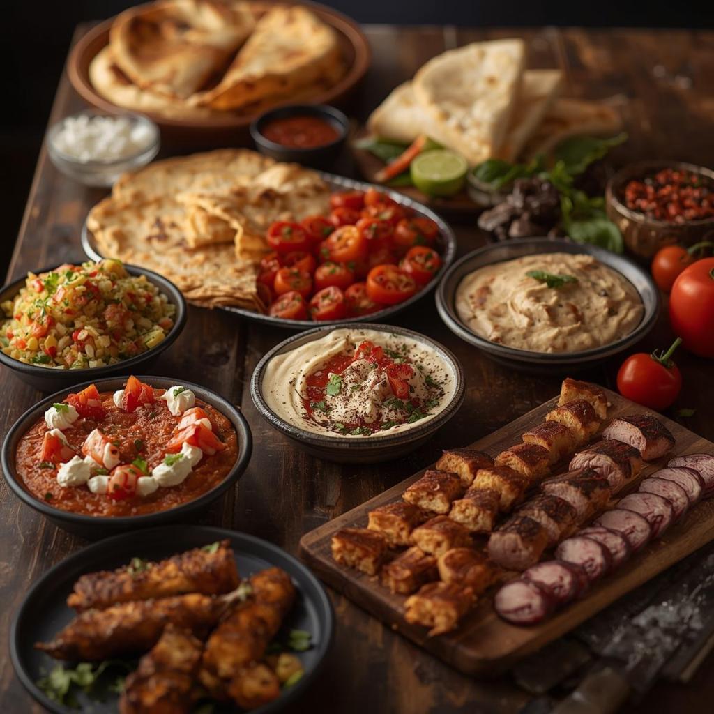 Lübnan Meze ve Kebap çeşitlerinin sunulduğu masa