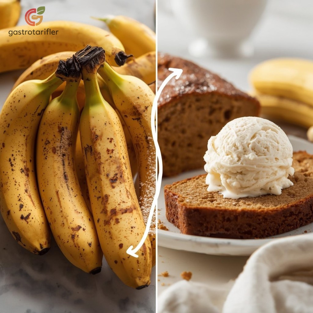 bozulmaya yüz tutmuş muzlar ve dondurma yan yana