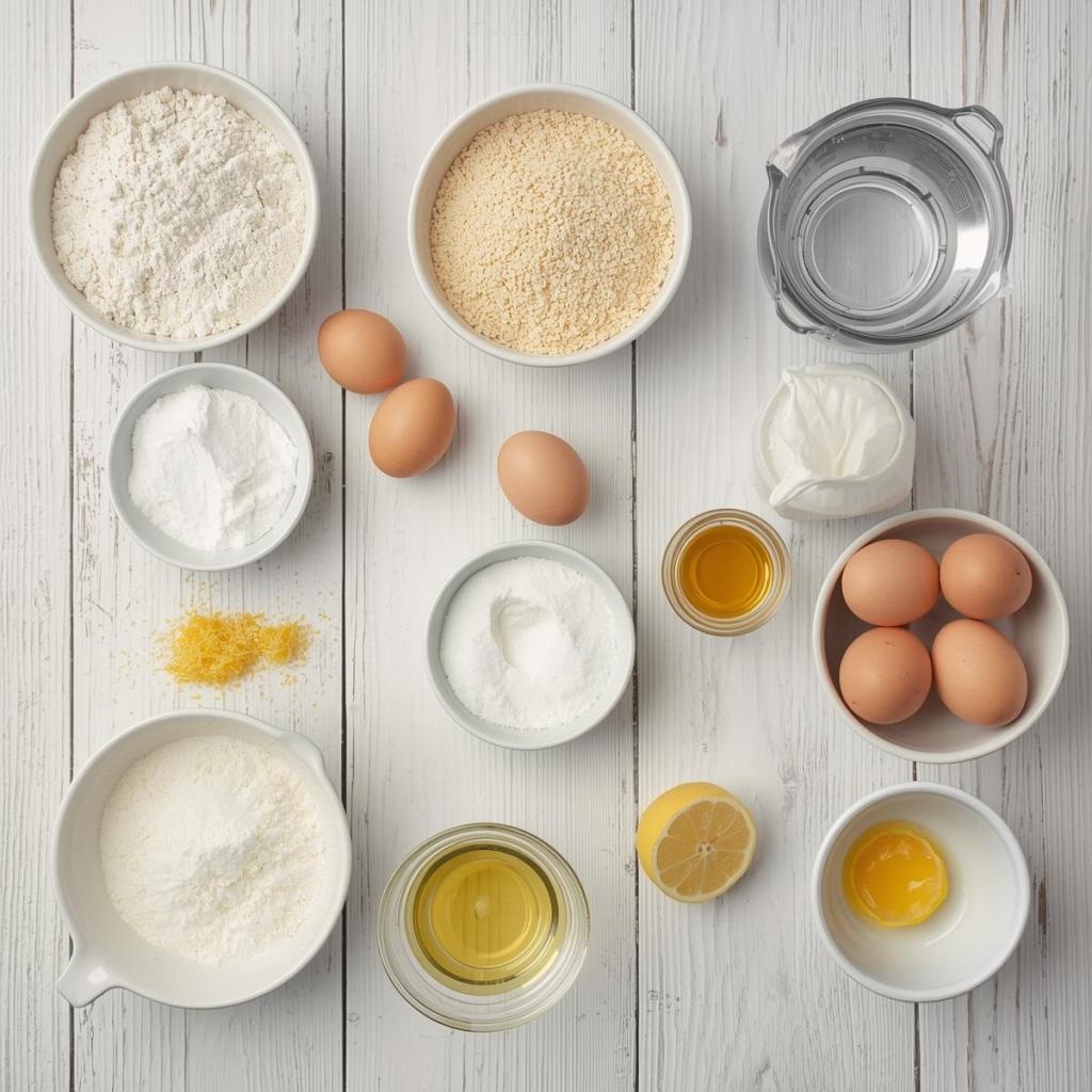 Revani malzemeleri, yumurta, şeker, yoğurt, sıvı yağ, irmik, un