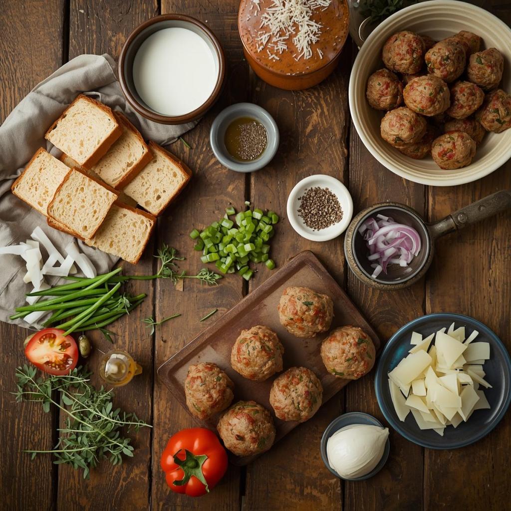 Bayat ekmek ve kalan köfteyle fırın yemeği malzemeler