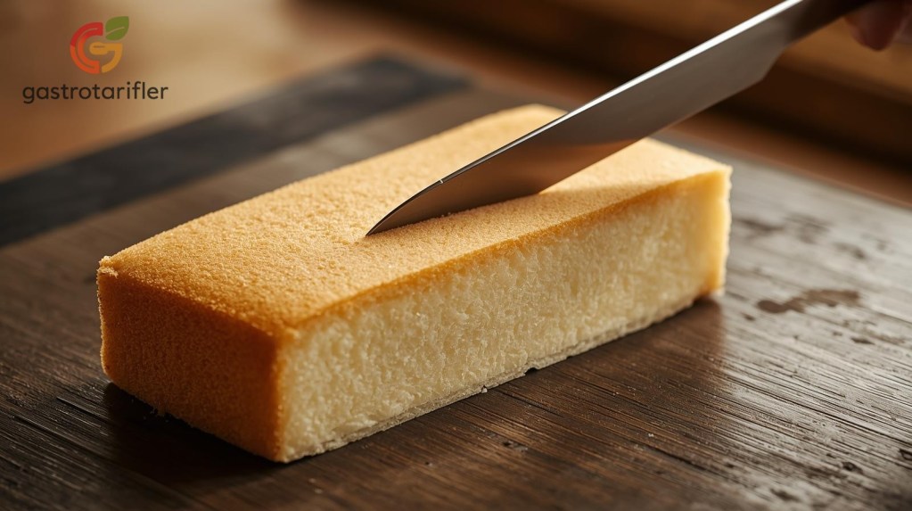 Castella Japon Kek Tarifi Kesim, tırtıksız uzun bıçak