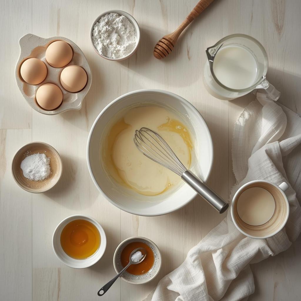 Castella Kek malzemeleri, yumurta, toz şeker, un, bal, süt, vanilin