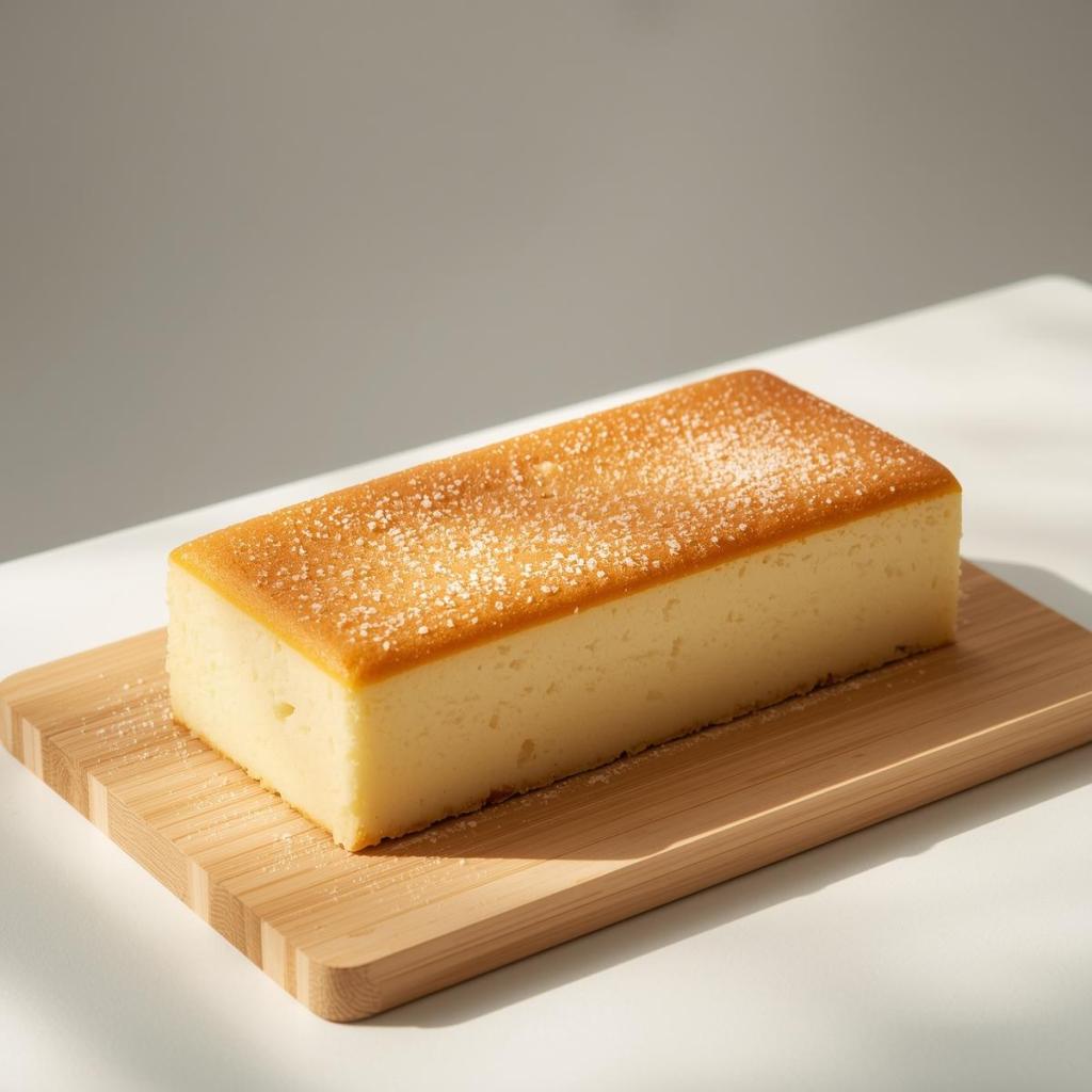 Castella Kek ahşap kesme tahtaı üzerinde sunum