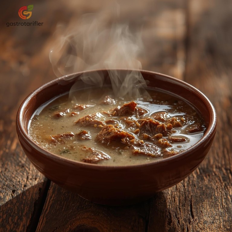 Etli Tarhana Çorbası Tarifi kasede sunumuyla