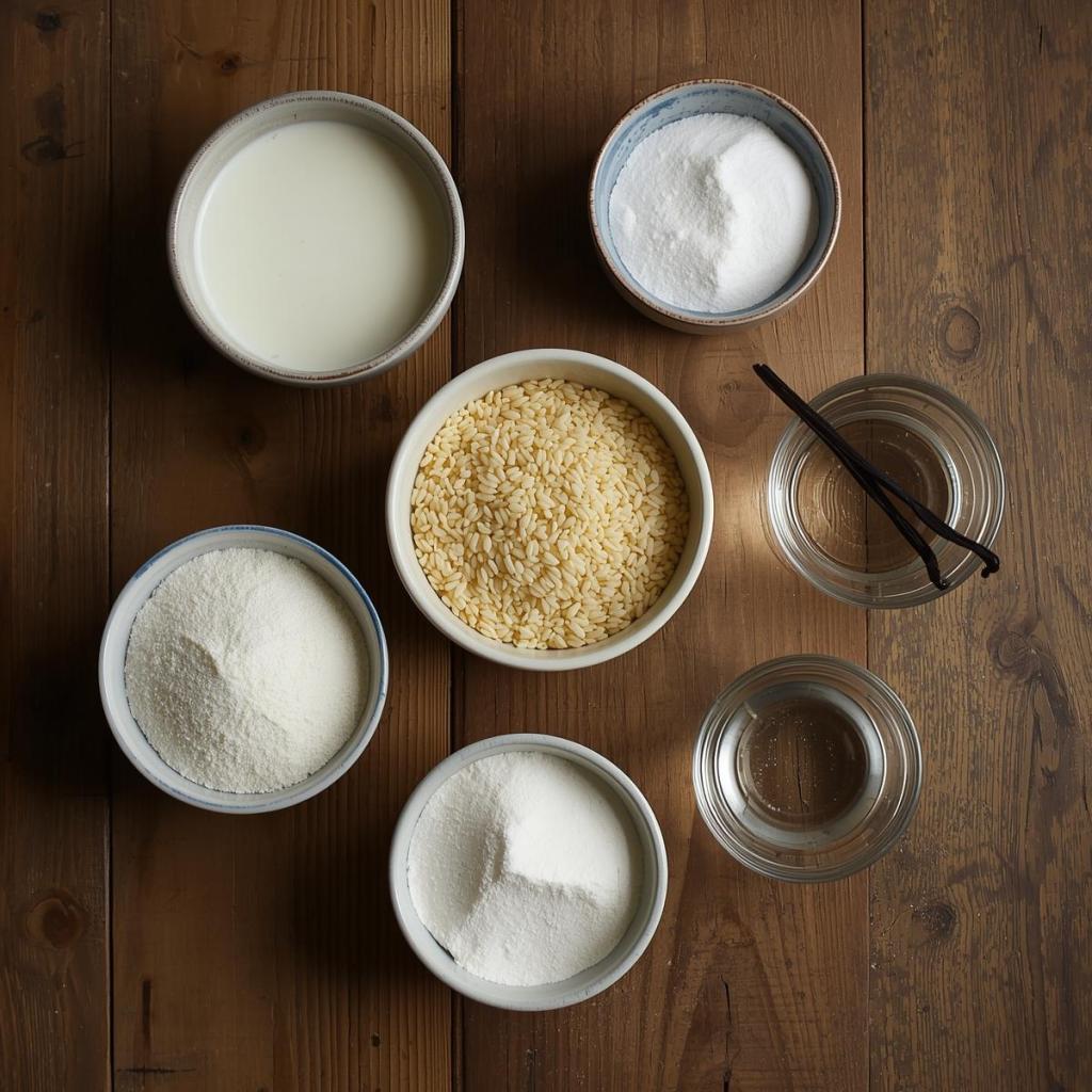 Fırın sütlaç Malzemeleri, süt, pirinç, şeker, vanilya