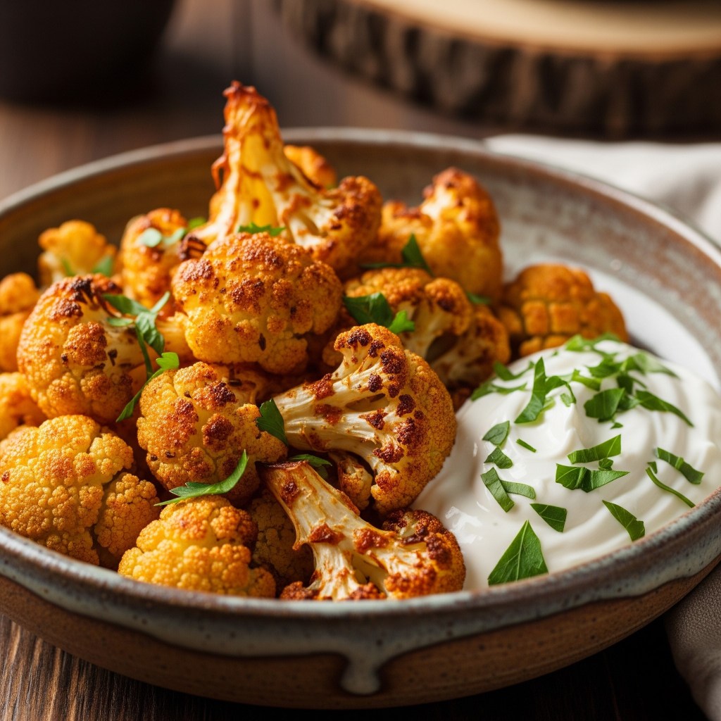 Fırında Karnabahar servis sunum tabağında