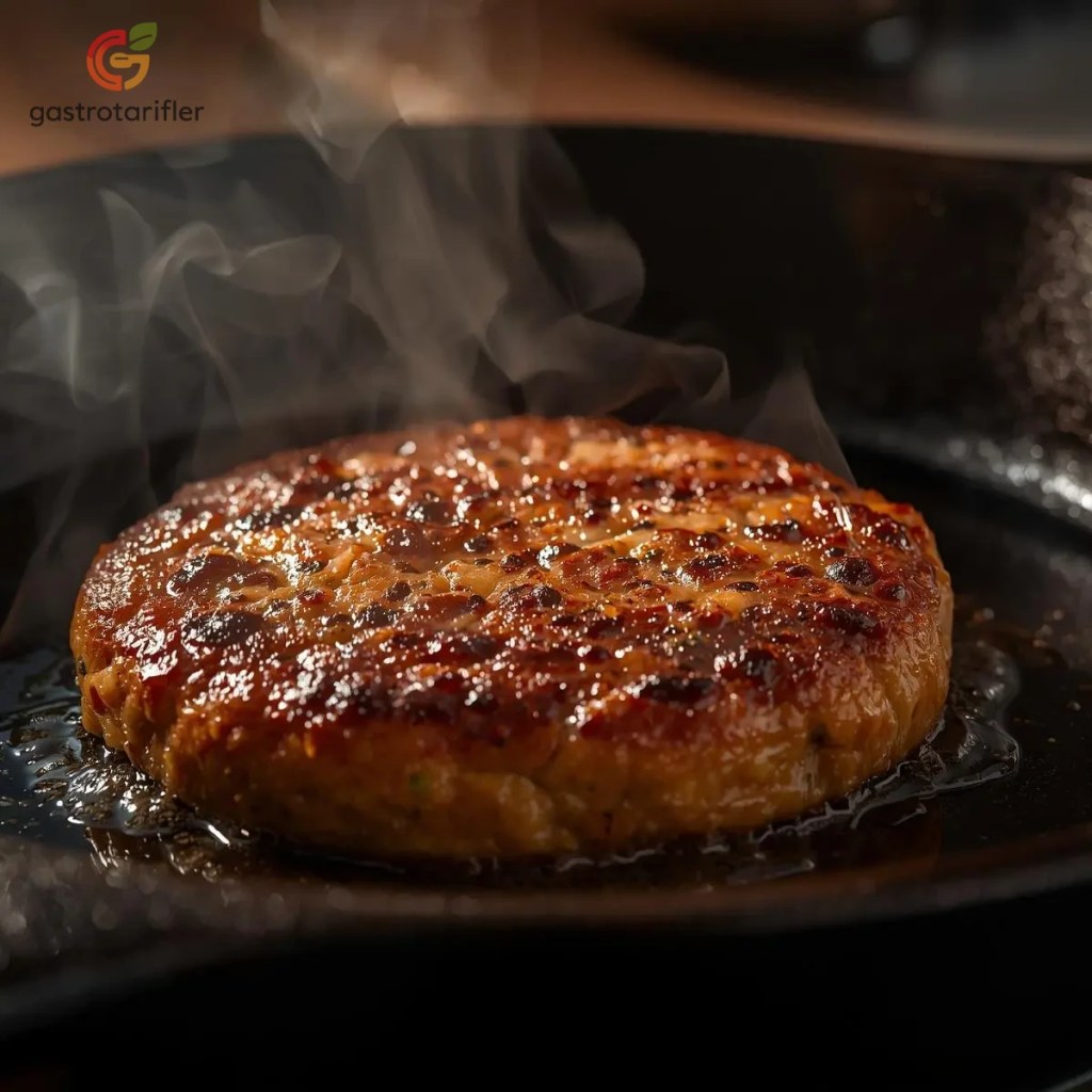 Döküm bir tavada pişen bitki bazlı bir köfte